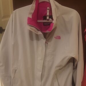 The North Face Women's Light Grey and Pink Ski Jacket
